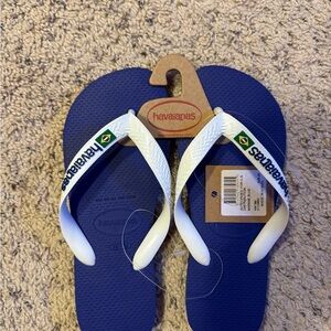 Havaianas Blue and White Brazil Flip Flops Size 35/36
